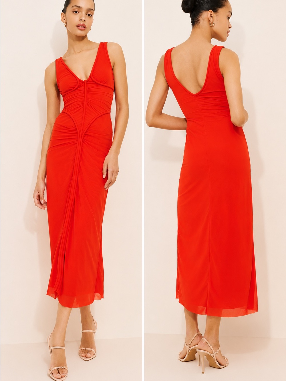 Significant Other Tillie Maxi Dress Red Ruched Sleeveless Bodycon Size 4